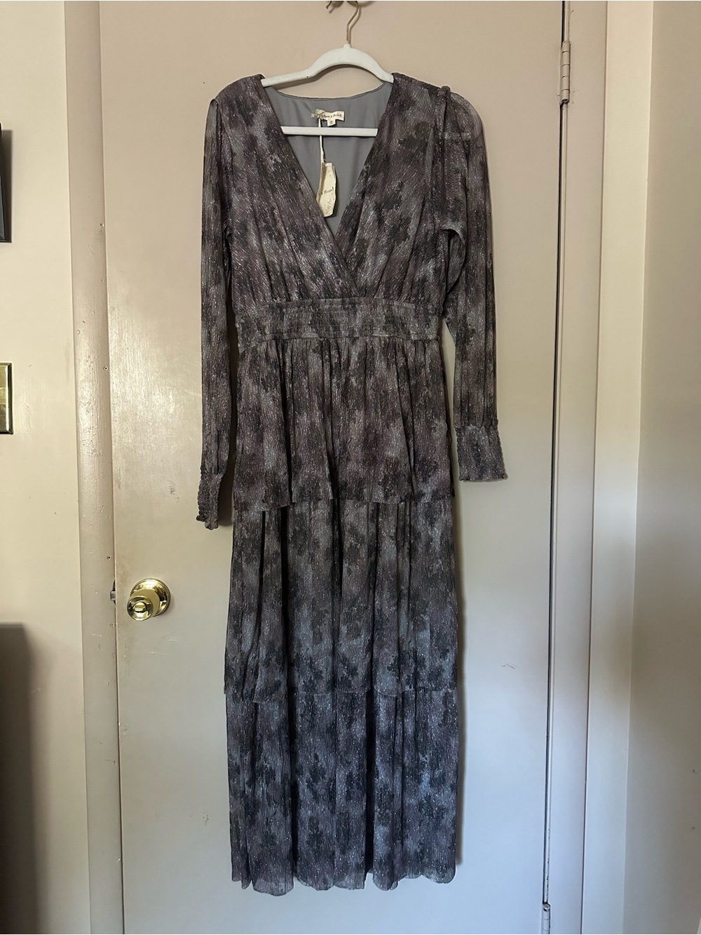 Hem & Thread Silver Tiered Metallic Floral Dress
